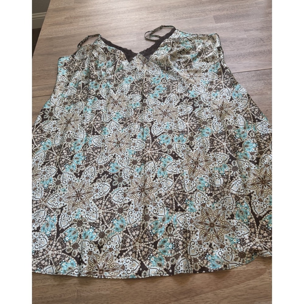VTG Slip Dress Nightgown Forest Fairy Brown Blue Floral Mini Short Babydoll 2XL